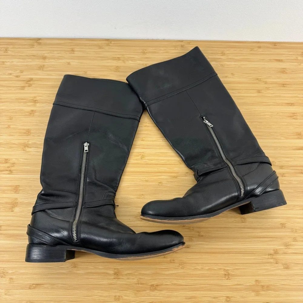 COACH Micha Black Leather Knee High Boots‎ Wide Calf Size 9.5 B A6848